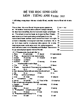 Đề thi chọn học sinh giỏi Tiếng anh lớp 6 - Năm học 2016-2017 - Trường THCS Quang Trung